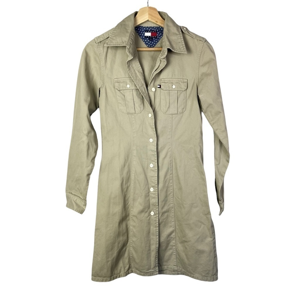 Tommy Jeans Y2K Khaki Full Button Down Long Sleeve Dress S